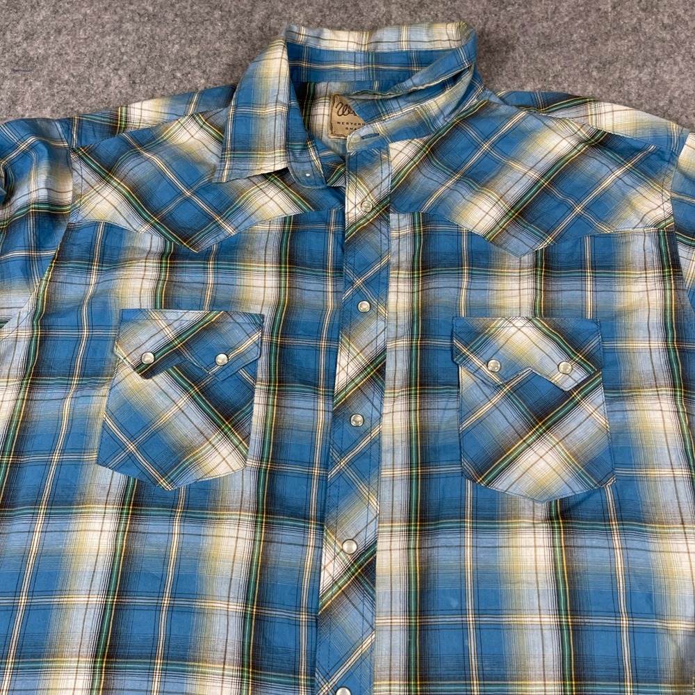 Wrangler Mens 2XL Western Snap Shirt Blue Plaid Long Sleeve Pearl Snap WM883BL